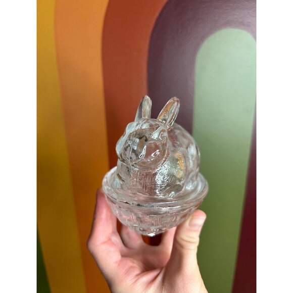 Clear bunny rabbit on a nest BON collectable catch all trinket dish glass - Picture 2 of 7